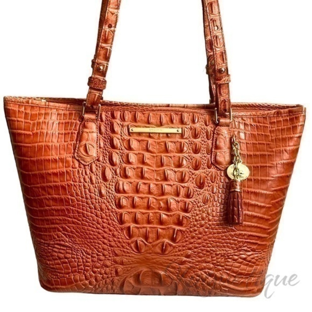 Brahmin peach coral pink orange tote bag